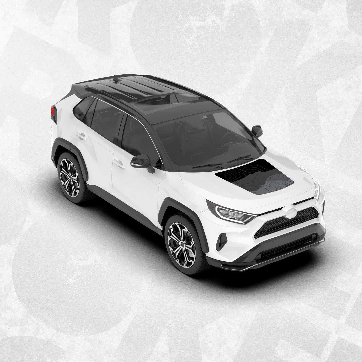 Toyota RAV4 Hood Decal – Black Mountain Topographic Wrap Graphic – SUV Vinyl Hood Sticker