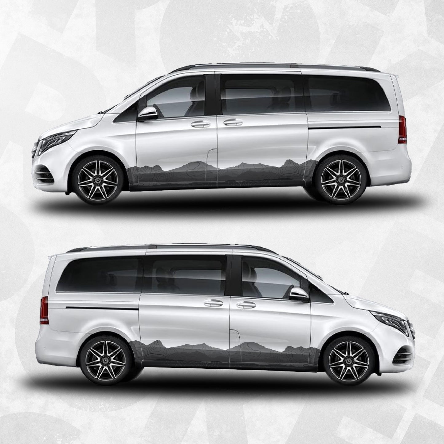 Mercedes Benz Van Side Stripe Decals – Topographic Map Mountain Graphics – MB V-Class Vinyl Stickers Wrap Vinyl Set