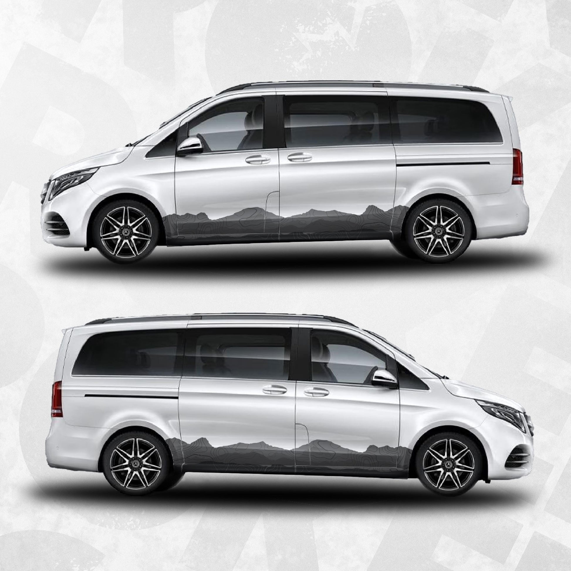 Mercedes Benz Van Side Stripe Decals – Topographic Map Mountain Graphics – MB V-Class Vinyl Stickers Wrap Vinyl Set