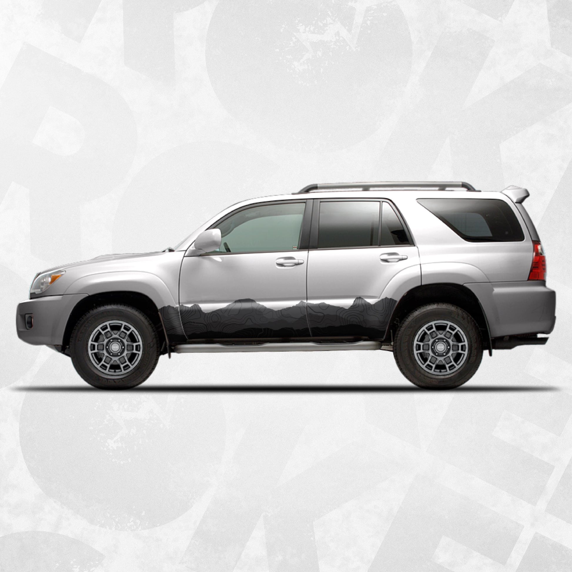 Toyota 4Runner Rocker Panel Decals – Mountain Range Topographic Side Stripe Wrap Kit | Off-Road Vinyl Graphics Set