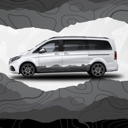 Mercedes Benz Van Side Stripe Decals – Topographic Map Mountain Graphics – MB V-Class Vinyl Stickers Wrap Vinyl Set