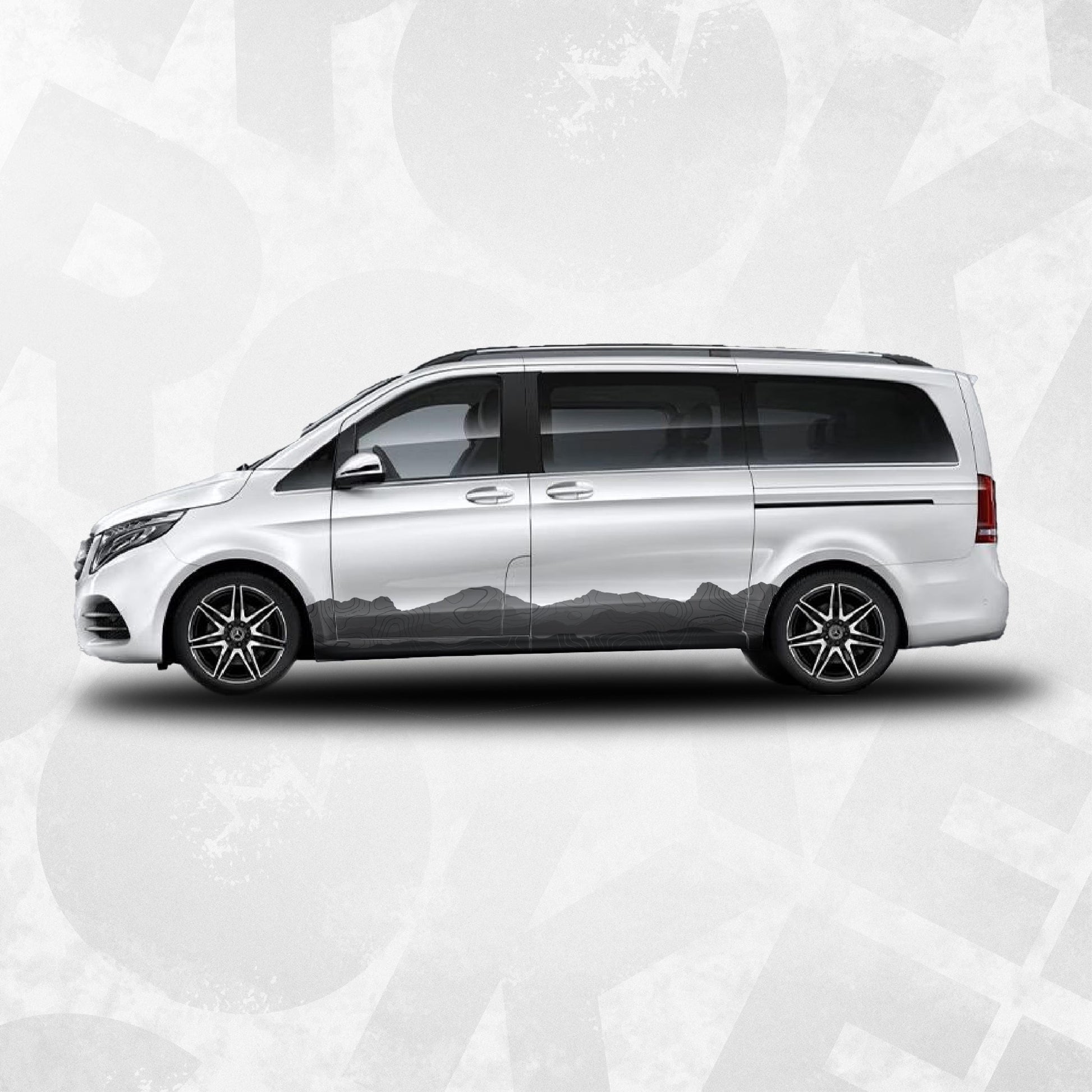 Mercedes Benz Van Side Stripe Decals – Topographic Map Mountain Graphics – MB V-Class Vinyl Stickers Wrap Vinyl Set