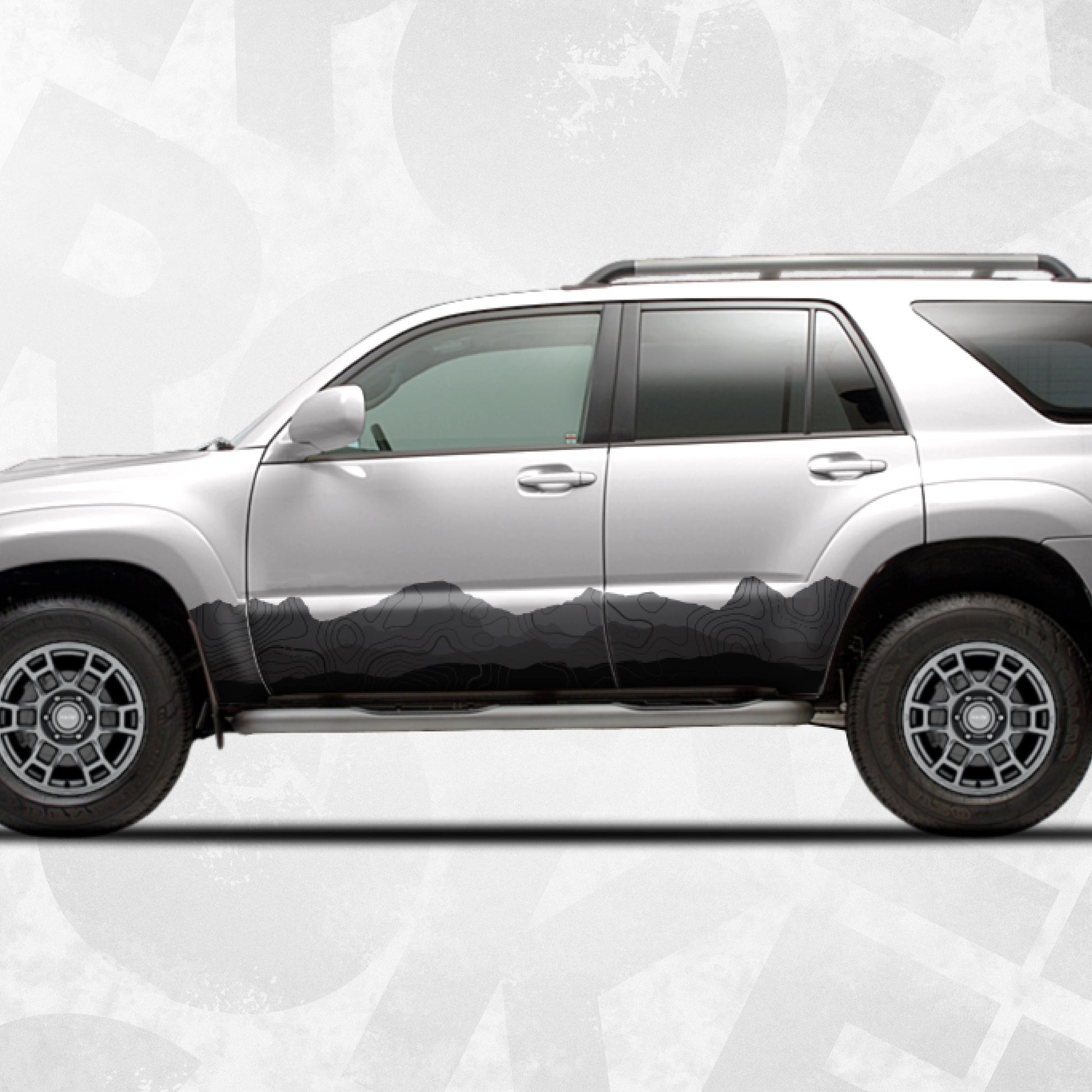 Toyota 4Runner Rocker Panel Decals – Mountain Range Topographic Side Stripe Wrap Kit | Off-Road Vinyl Graphics Set