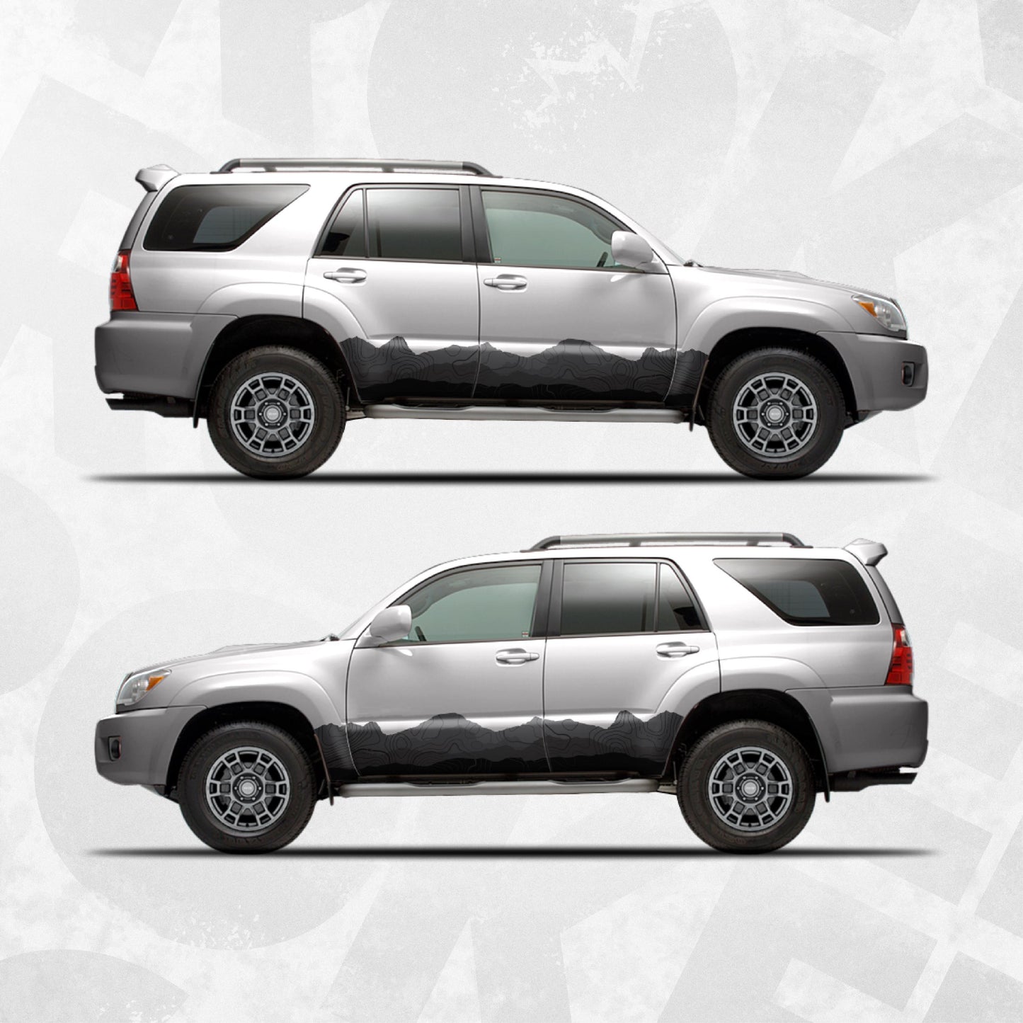 Toyota 4Runner Rocker Panel Decals – Mountain Range Topographic Side Stripe Wrap Kit | Off-Road Vinyl Graphics Set