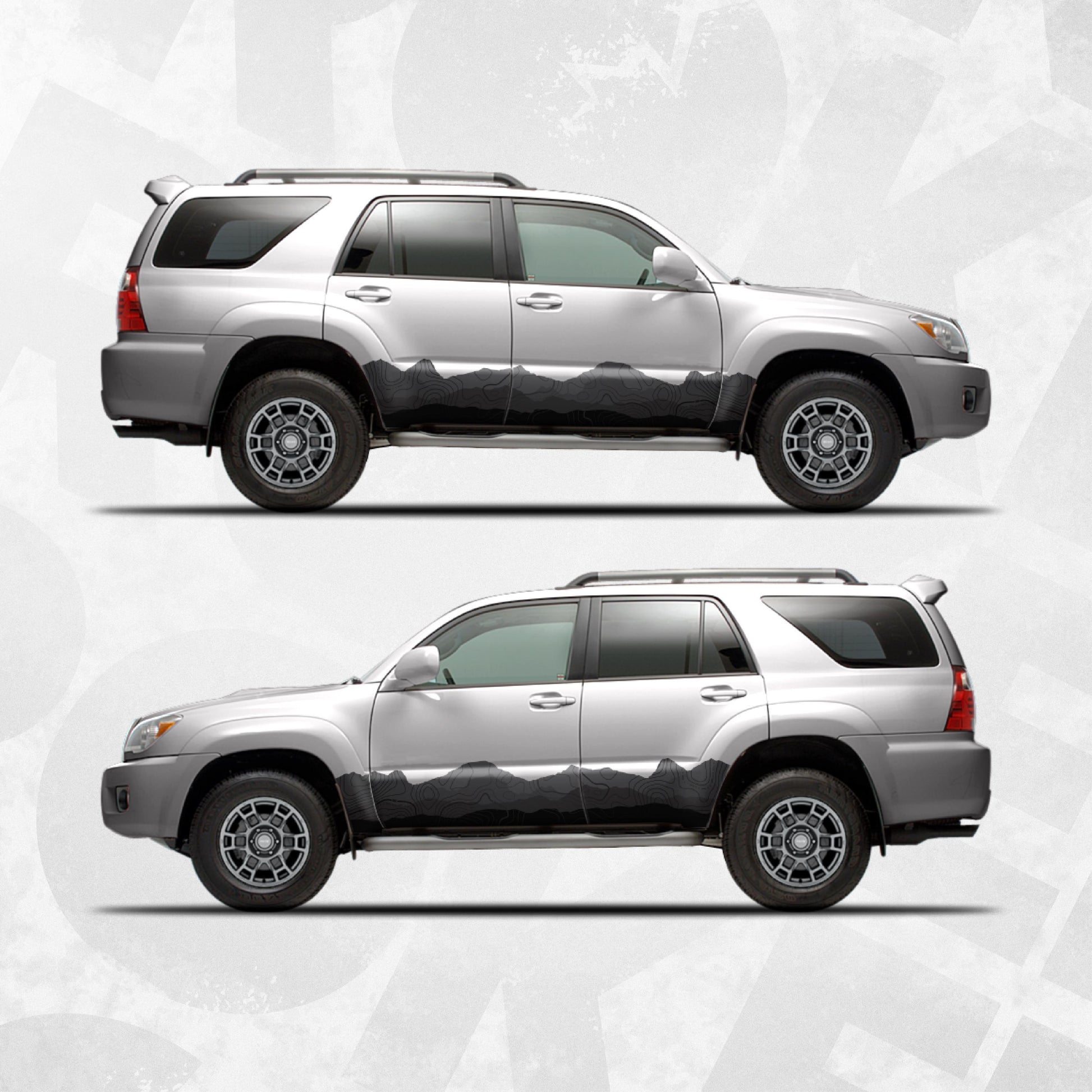 Toyota 4Runner Rocker Panel Decals – Mountain Range Topographic Side Stripe Wrap Kit | Off-Road Vinyl Graphics Set