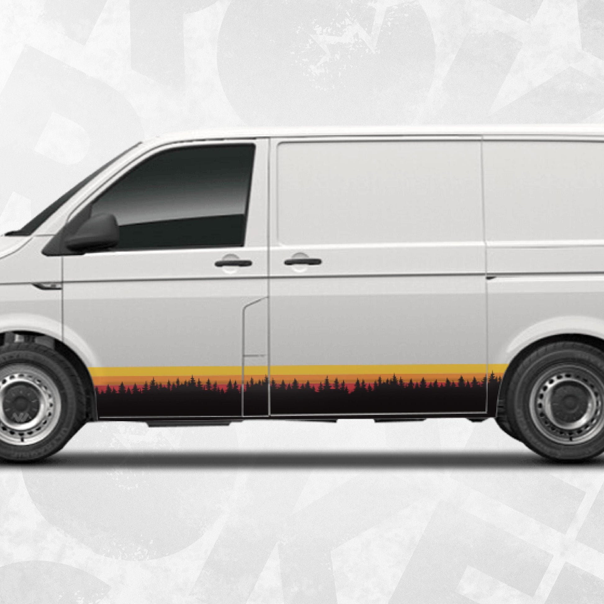 Retro Forest Sunset Stripe Decal Kit for VW Transporter Multivan – Adventure Van Side Graphics – Fits T4 T5 T6 – ORAJET Wrap Vinyl