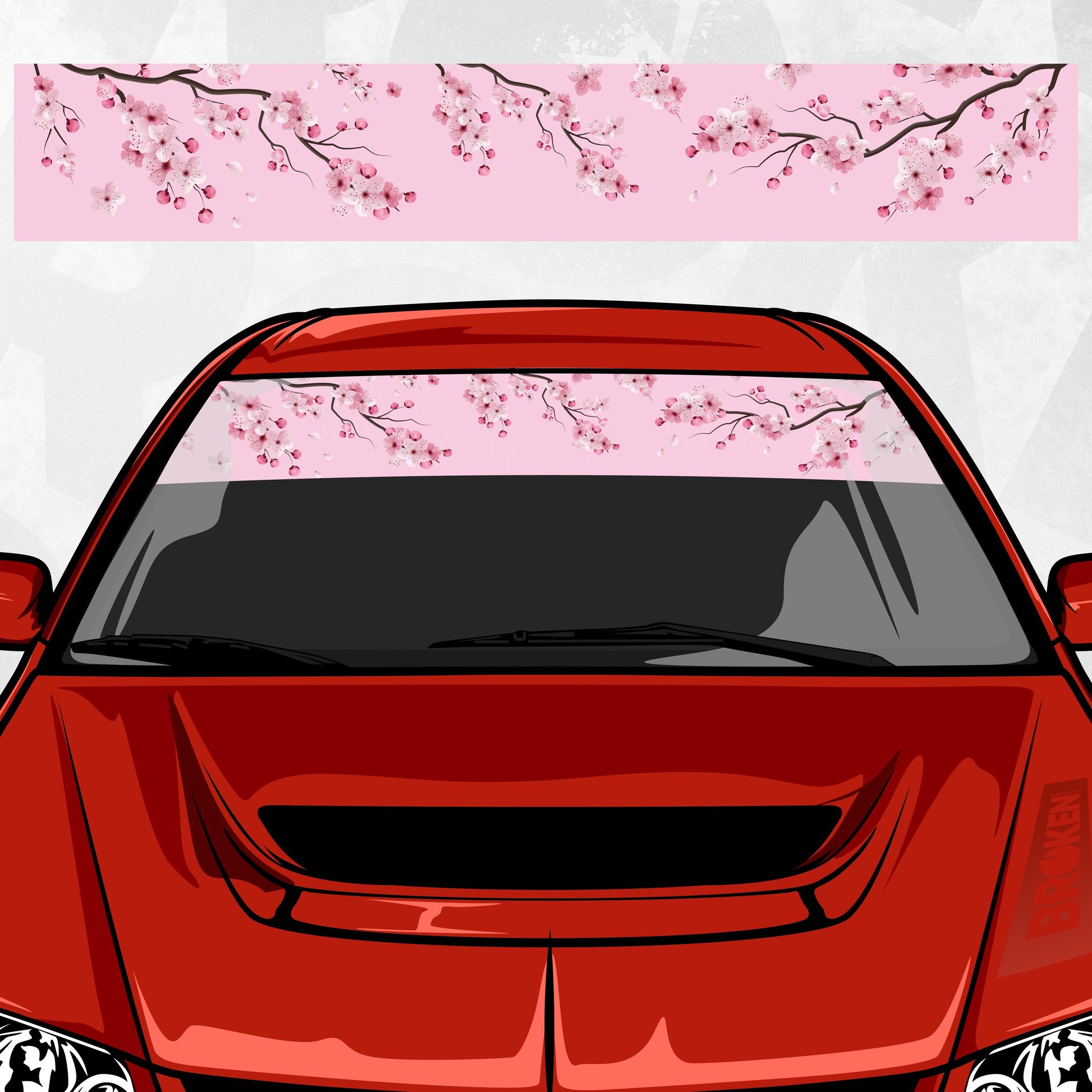 Sakura Windshield Banner – Cherry Blossom Sun Strip | JDM Pink Visor Decal | Universal Trim-to-Fit Printed Vinyl, Laminated