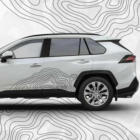 Topographic Side Decal Kit Compatible with Toyota RAV4 (5th Gen XA50 2018–2025) – Mountain Map Car Graphics – ORACAL High-Performance Vinyl