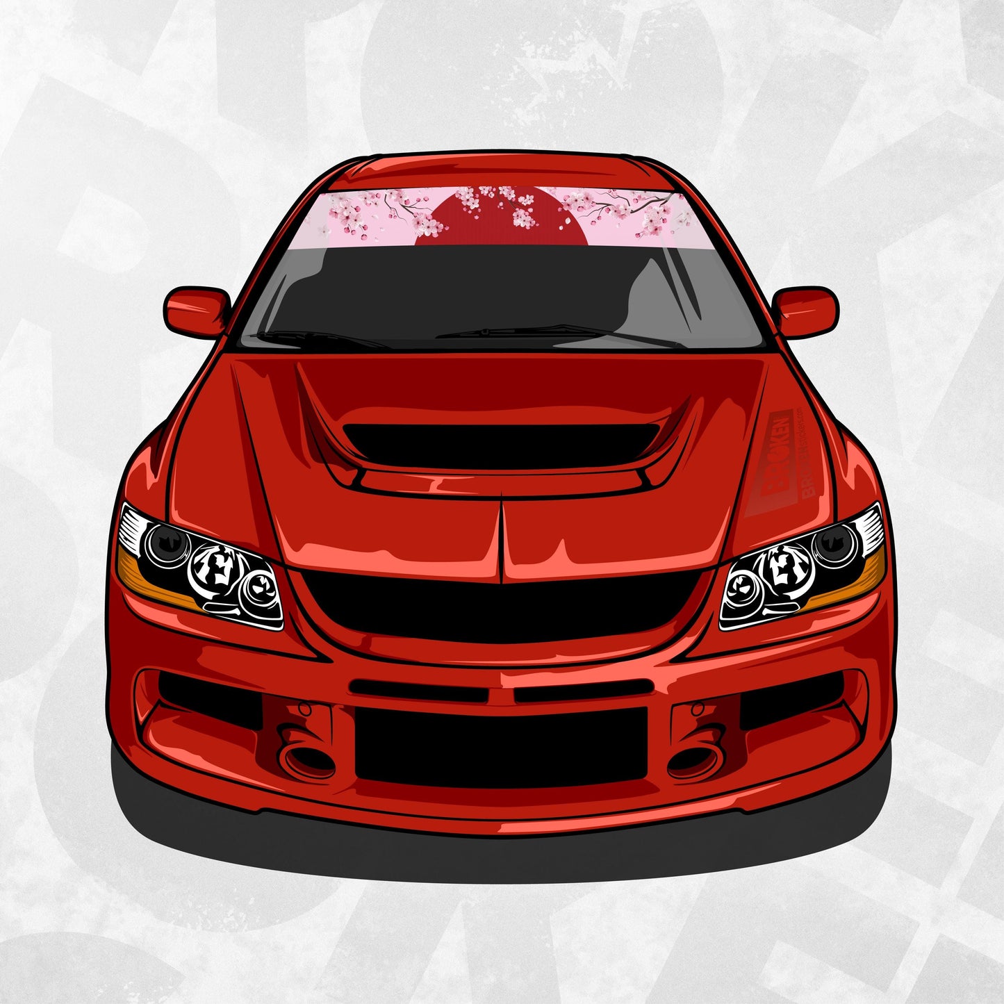 Sakura Red Sun Sun Strip Banner – Cherry Blossom Sun Strip | JDM Pink Visor Decal | Universal Trim-to-Fit Printed Vinyl, Laminated