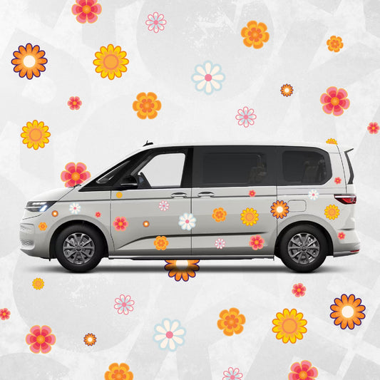 Hippie Flower Van Decals Kit – Retro Flower Power Stickers for Camper Vans / Bus / Truck / RV