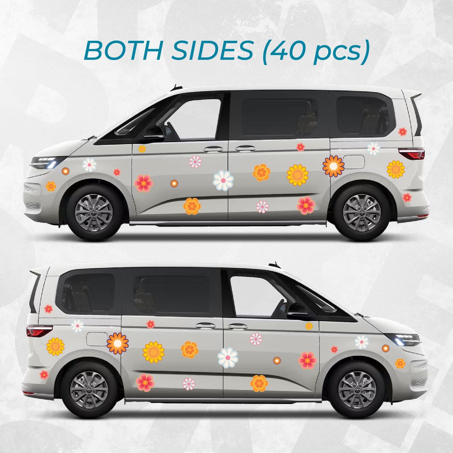 Hippie Flower Van Decals Kit – Retro Flower Power Stickers for Camper Vans / Bus / Truck / RV