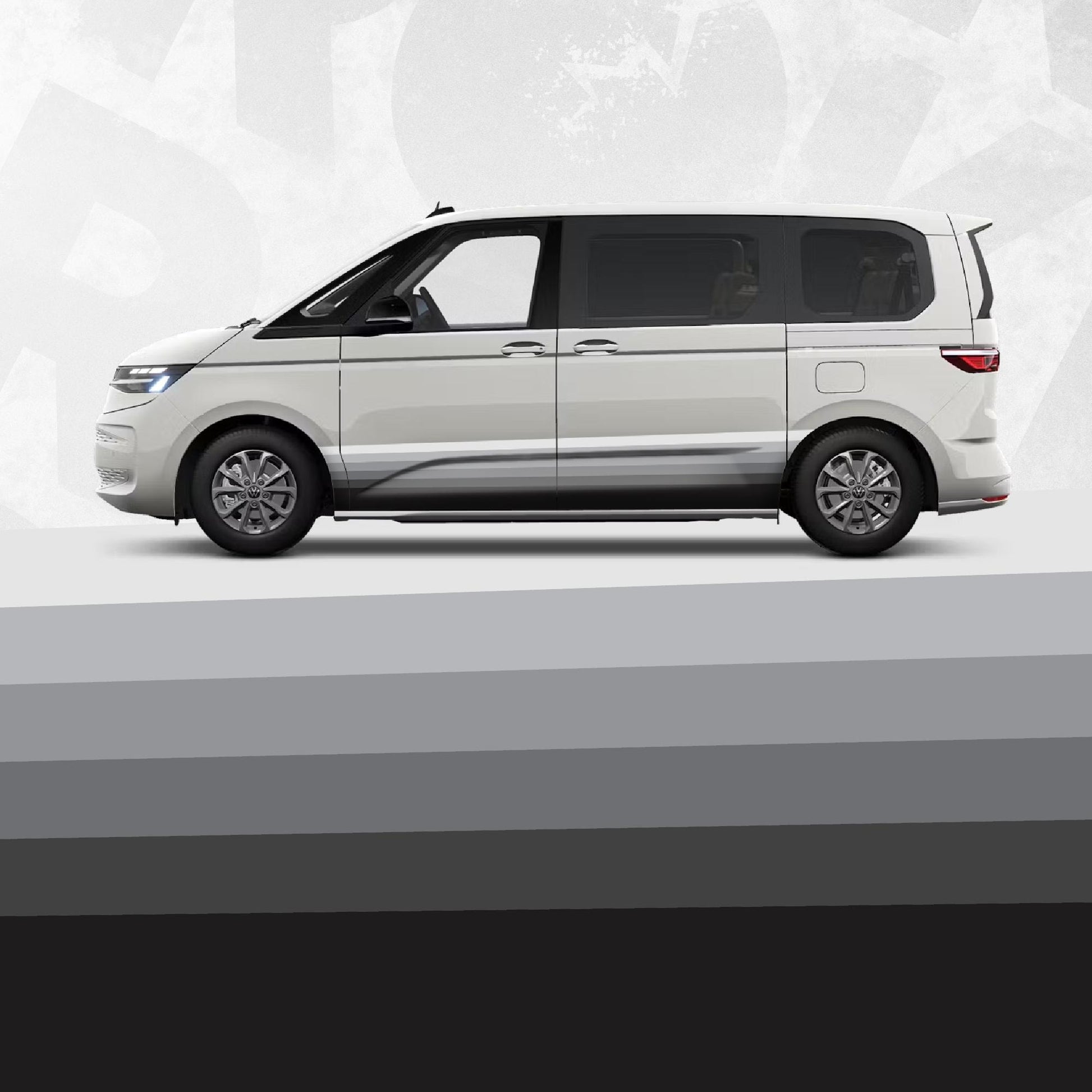 VW Multivan T7 Side Stripe Gradient Rocker Panel Wrap Decal Kit – Grey Ombre Graphics (Set of 2)