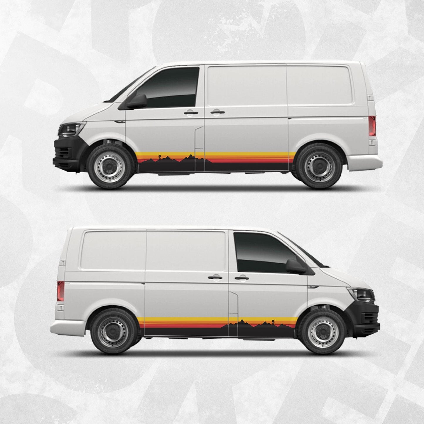 Retro Triple Color Stripe Decal fits VW Transporter / Multivan / California T4 T5 T6 - Mountain Sunset Side Wrap Kit