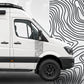 Mercedes Sprinter Topographic Door Wrap Decal applied on a white van, featuring sharp contour details and sleek design.