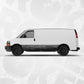 Universal Topographic Partial Wrap displayed on a white van, showcasing custom vinyl graphic design.