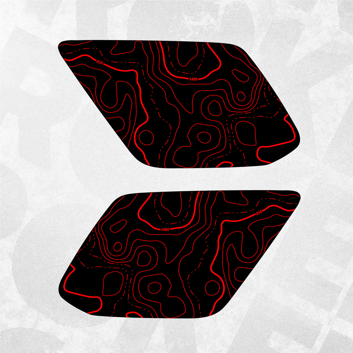 Toyota 4Runner Topographic Window Decal for 5th Gen 2010-2024, featuring a black background with red contour lines.
