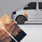 VW Transporter T5 T6 Sunset Mountain Forest Door Decal displayed on a van with mountain and forest design.