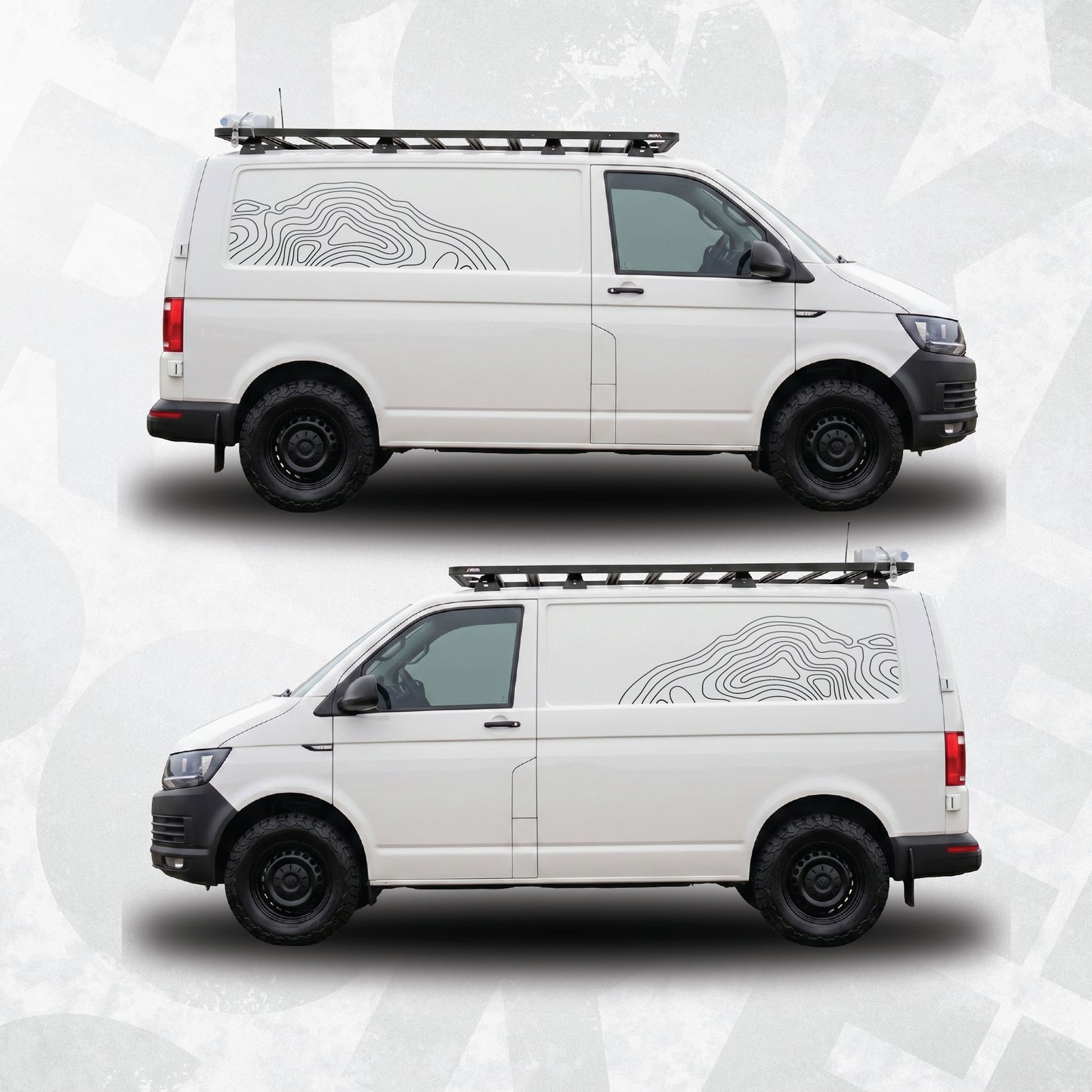 Topographic Map Side Decals for VW Transporter & Multivan | Campervan Vinyl Graphics Kit