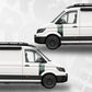 Misty Forest Door Decal VW Crafter illustrated on a white van, showcasing foggy mountain scenery design.
