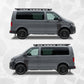 VW Transporter Contour Line Topographic Door Decal displayed on grey VW Transporter with roof rack