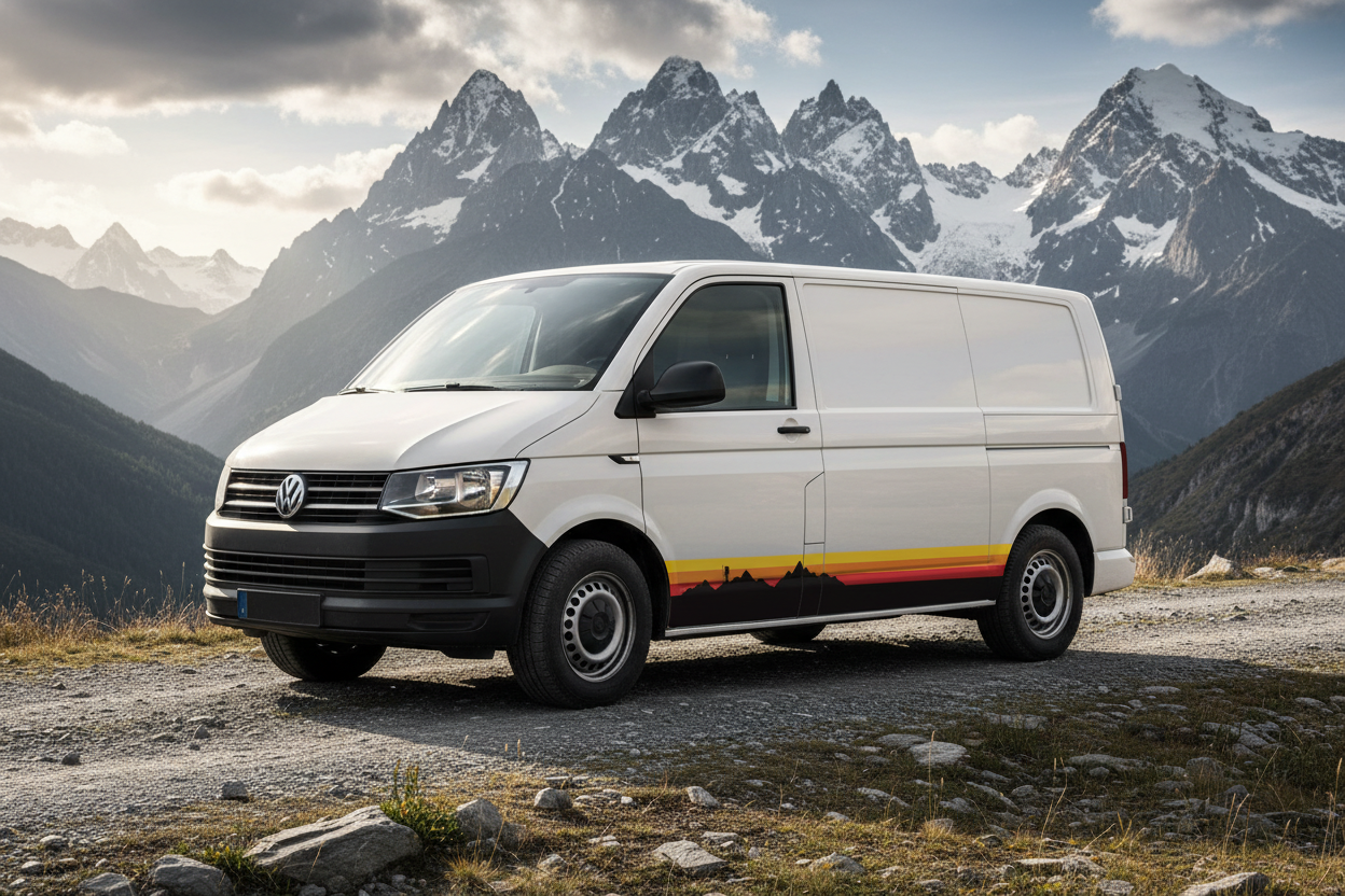 VW Transporter with Retro Mountain Stripes - New Angle