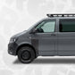 VW Transporter Contour Line Topographic Door Decal on a grey van side view with roof rack.