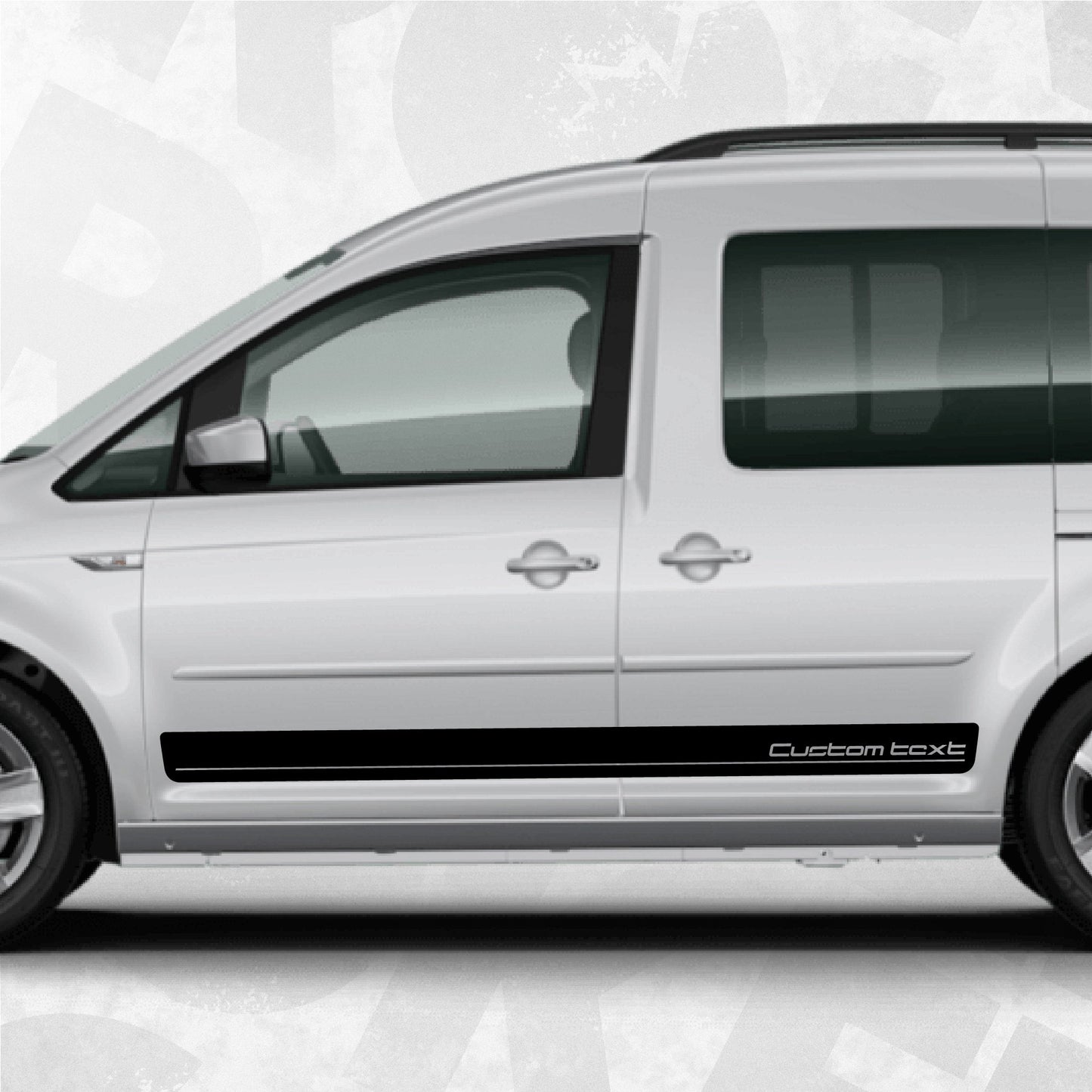 VW CADDY custom text logo decal - side stripe graphics sticker kit with your text, company name, logo, website