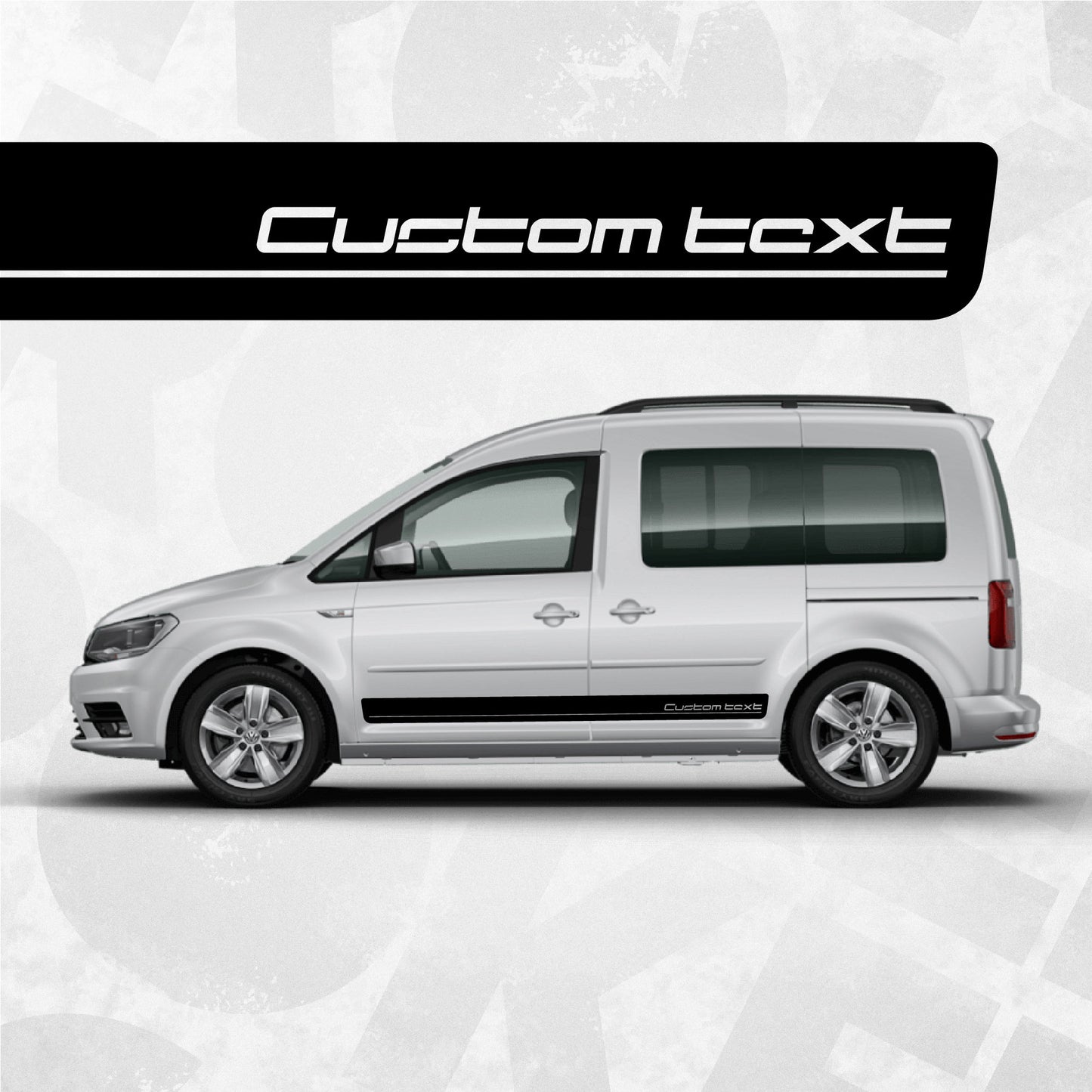VW CADDY custom text logo decal - side stripe graphics sticker kit with your text, company name, logo, website